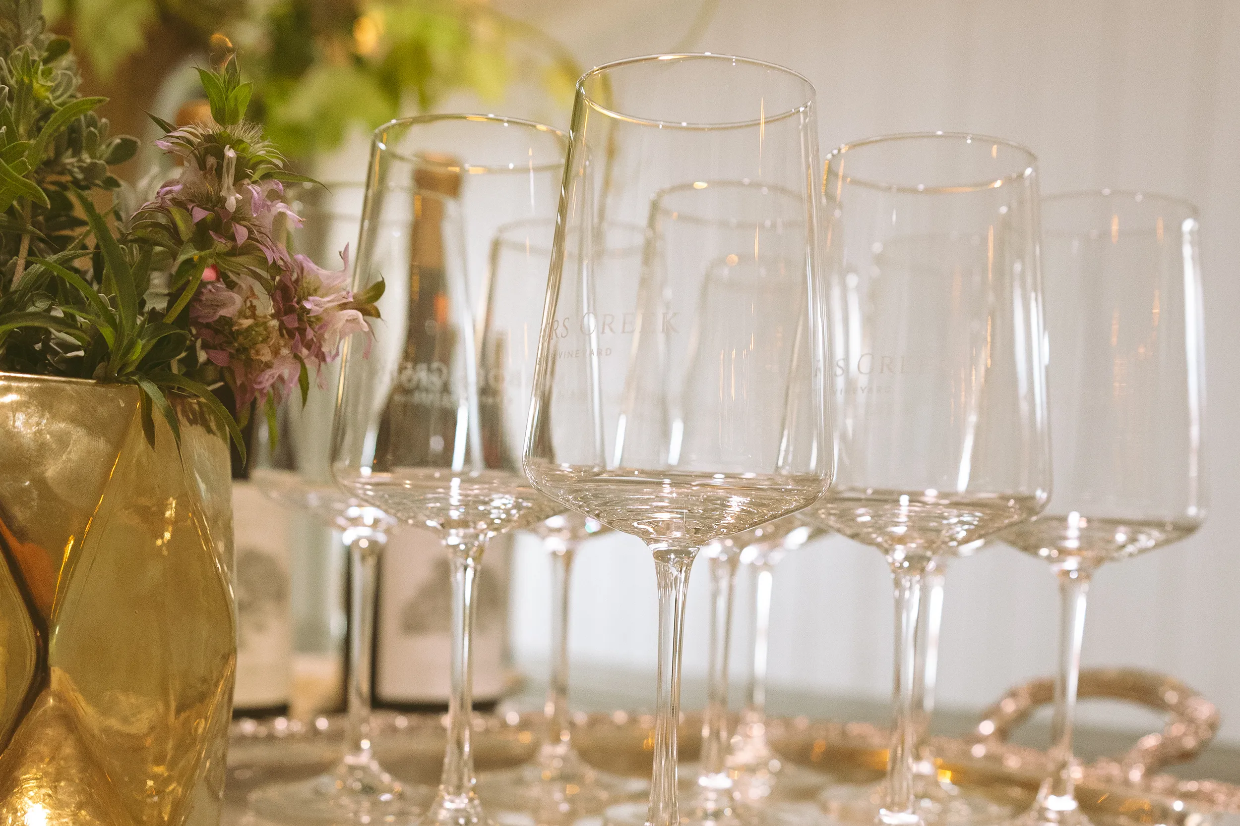 Wine glasses on a table setting